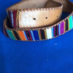 Leather belt with Guatemalan weaving